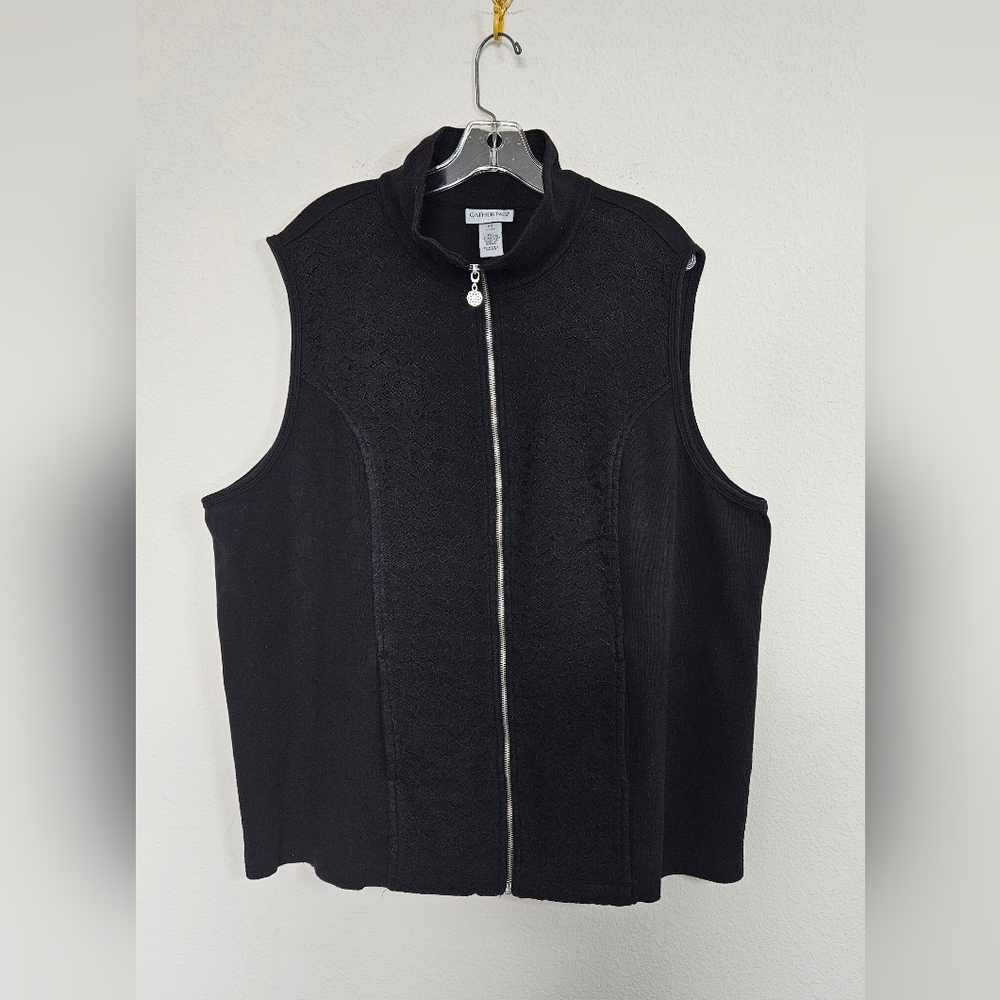 Catherines Plus Size Black Lace Front Sweater Vest Size 2x